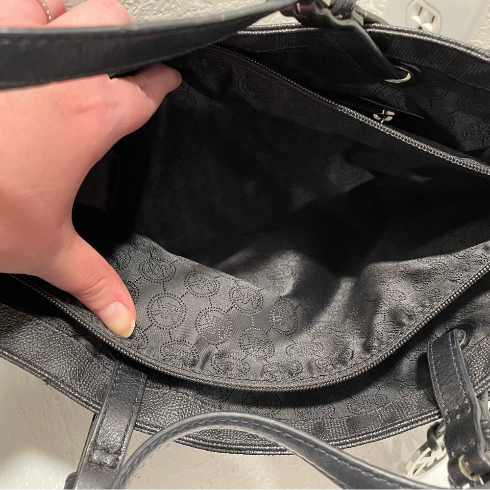 Michael Kors Black Logo Print Tote with MK Charm - Picture 4 of 5